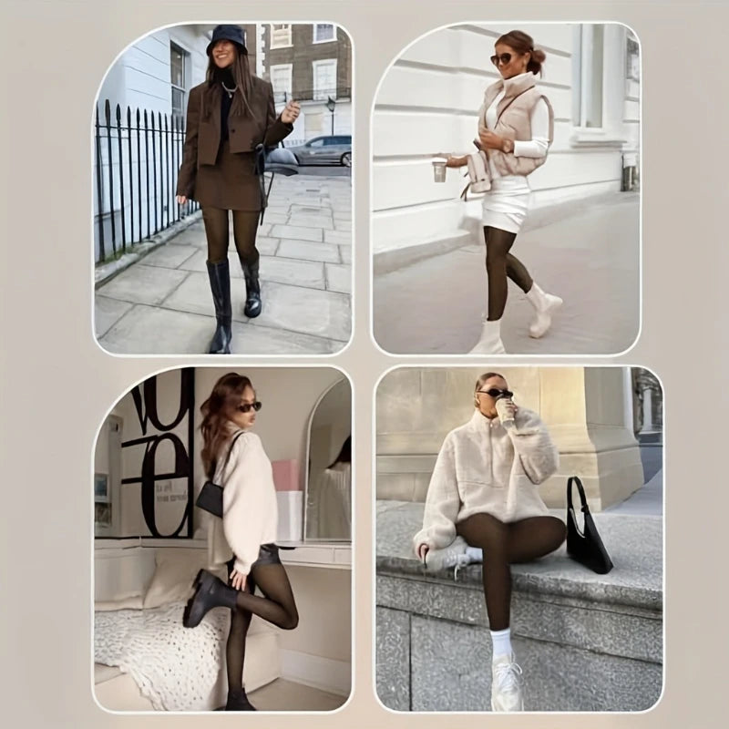 High Waisted Translucent Thermal Footed Tights Basic Warm Pantyhose Fleece-lined Stockings Sexy Winter Leggings Women Daily Wear